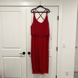 NWT Eloquii Women's Sleeveless Jumpsuit‎ Red with Black Polka Dots Size 28 Plus